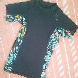 O'Neill Women's Short-Sleeved Rash Guard - Size Small - Green Floral Side Print